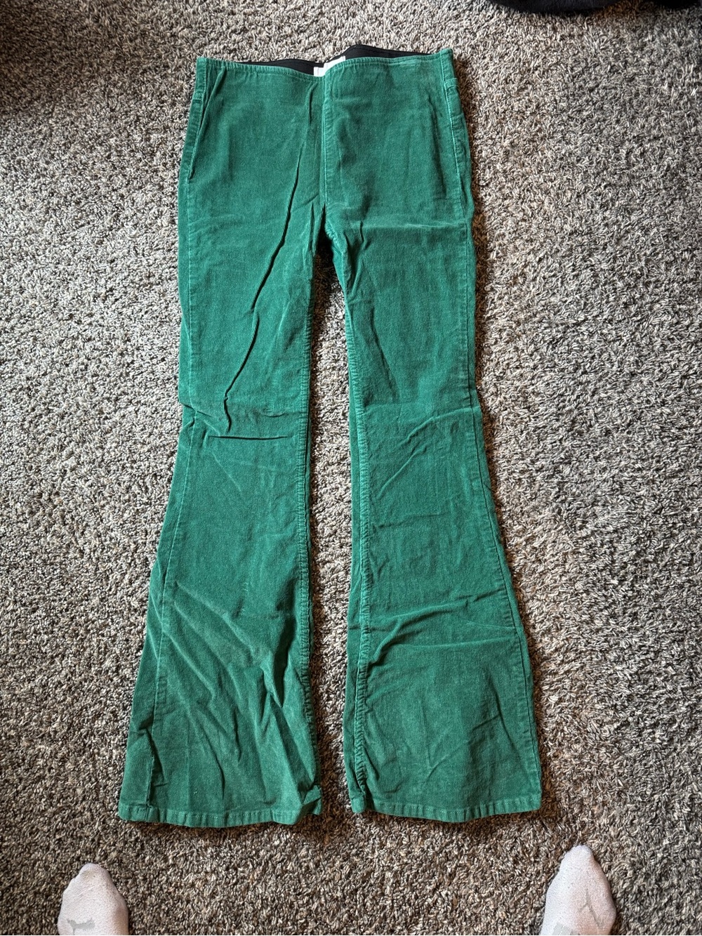 Women’s ELASTIC WAIST Green Corduroy Flared Pants